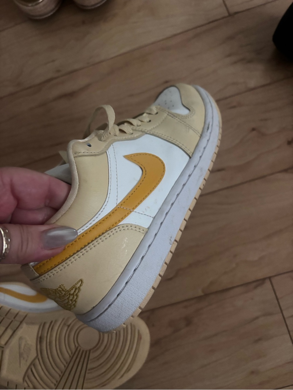 Nike Air Jordan Low-Top Sneakers in White & Yellow - Picture 2 of 5